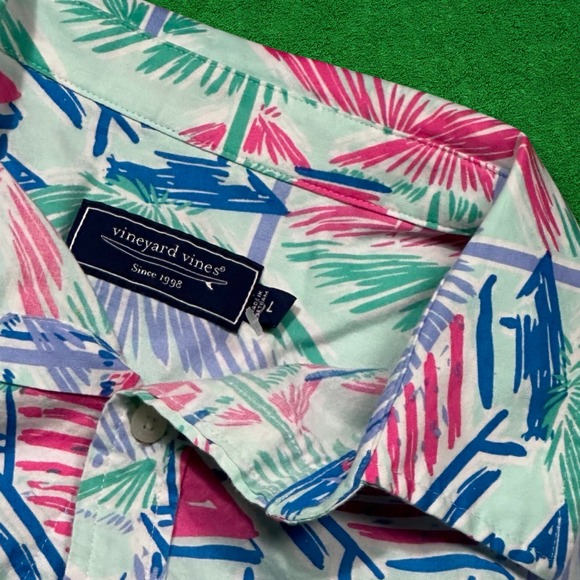Vineyard Vines All Over Print Palm Tree Beach Button Up Shirt - Picture 3 of 5